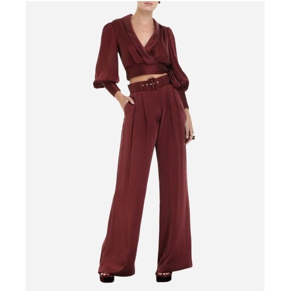 Zimmermann Wonderland Set Silk Blouse and Wide Leg Trousers - Burgundy - Picture 1 of 12
